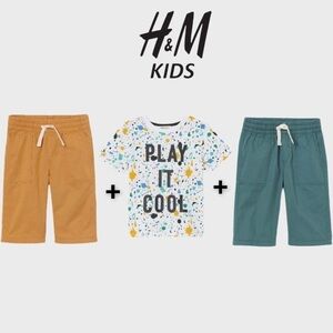 𝅺H&M Printed T-shirt & Cotton Shorts outfit Bundle